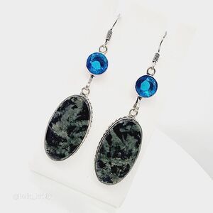 Meteorite Jasper Blue Topaz Handmade Drop Dangle Earrings Jewelry 2.48"